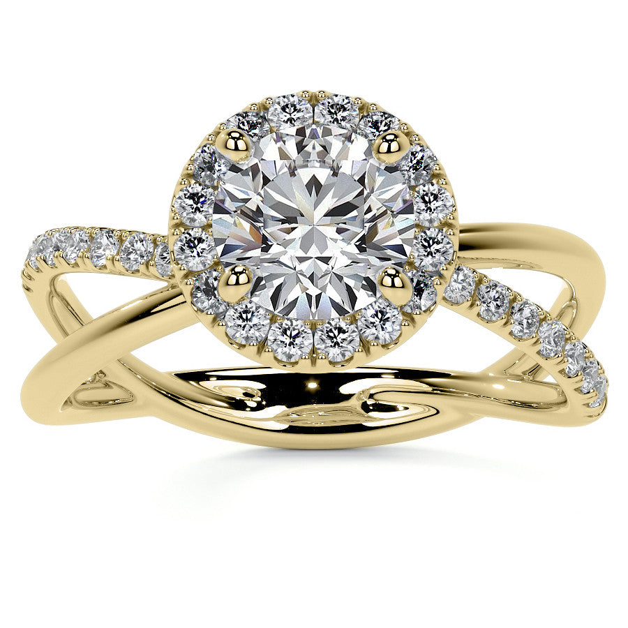 Round Trellis Split Shank Moissanite Engagement Ring with Halo