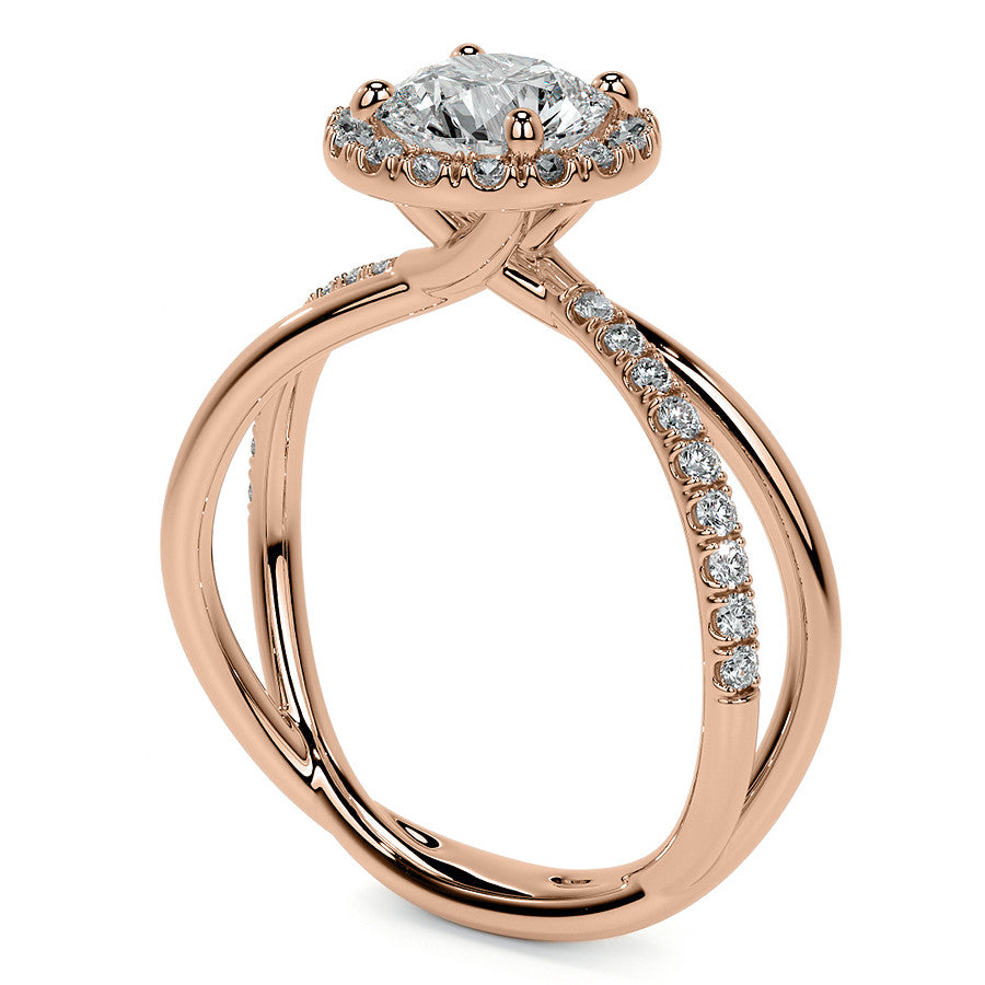Round Trellis Split Shank Moissanite Engagement Ring with Halo