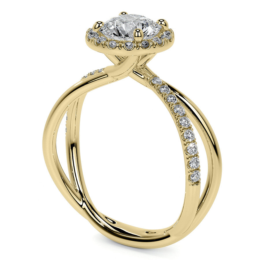 Round Trellis Split Shank Moissanite Engagement Ring with Halo