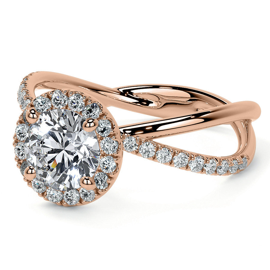 Round Trellis Split Shank Moissanite Engagement Ring with Halo