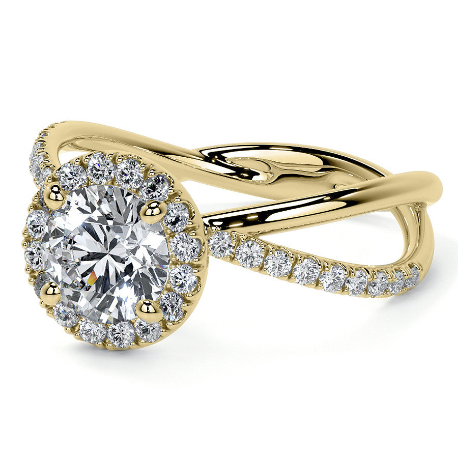 Round Trellis Split Shank Moissanite Engagement Ring with Halo