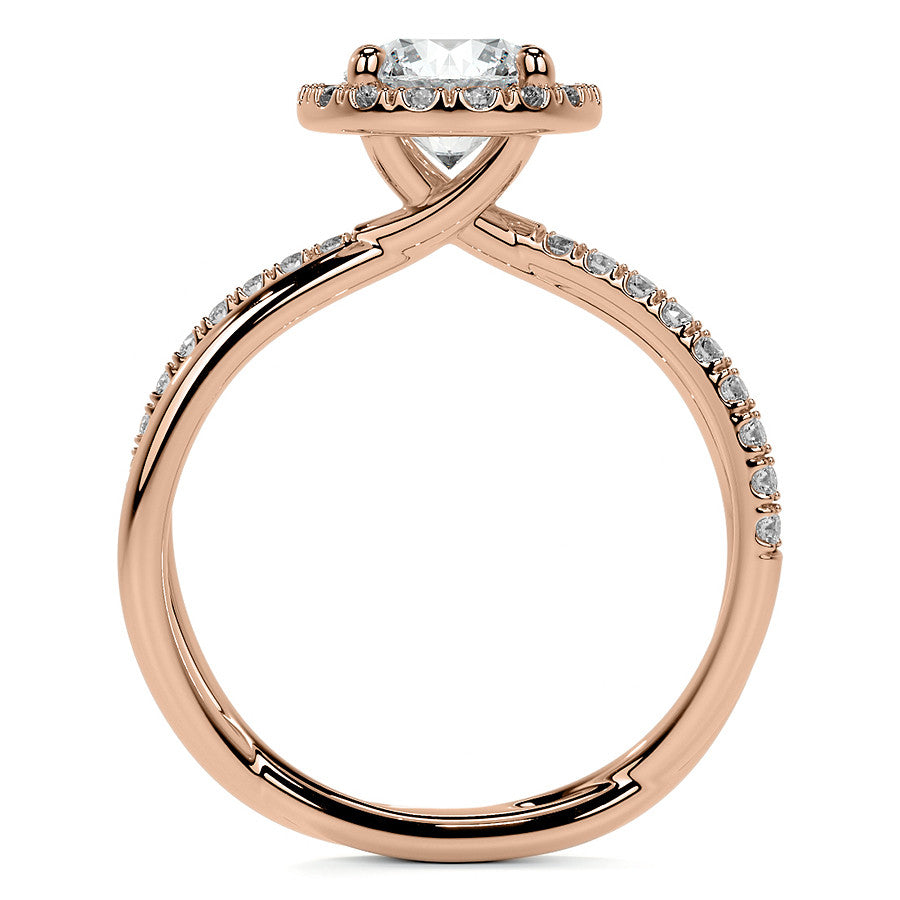 Round Trellis Split Shank Moissanite Engagement Ring with Halo