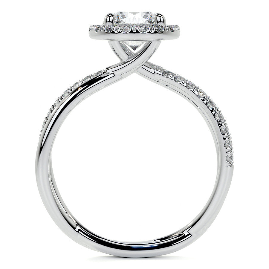 Round Trellis Split Shank Moissanite Engagement Ring with Halo