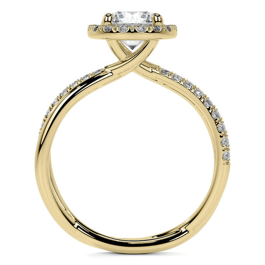 Round Trellis Split Shank Moissanite Engagement Ring with Halo