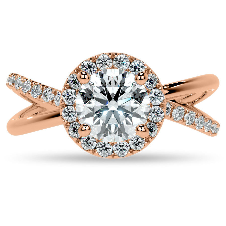 Round Trellis Split Shank Moissanite Engagement Ring with Halo