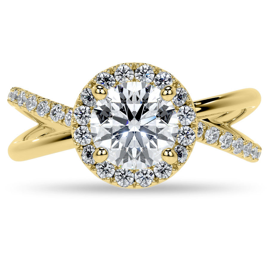 Round Trellis Split Shank Moissanite Engagement Ring with Halo