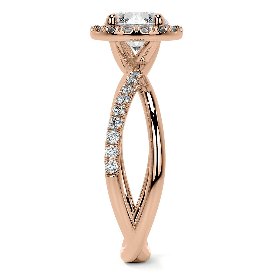 Round Trellis Split Shank Moissanite Engagement Ring with Halo