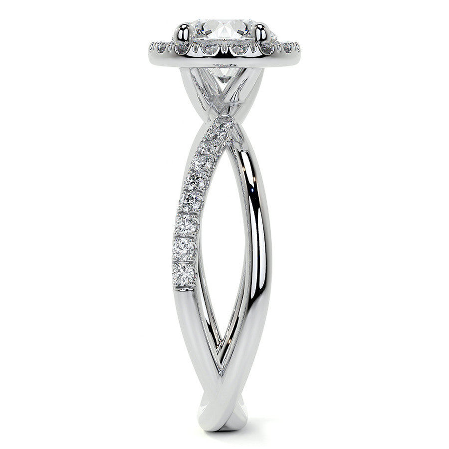 Round Trellis Split Shank Moissanite Engagement Ring with Halo