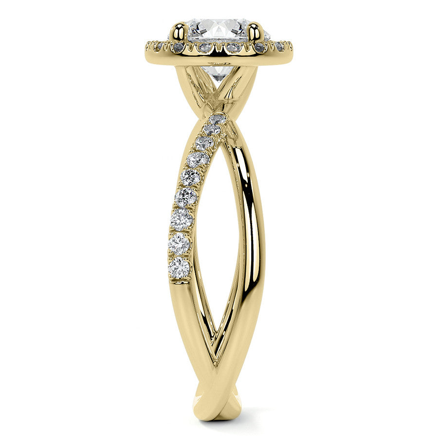 Round Trellis Split Shank Moissanite Engagement Ring with Halo