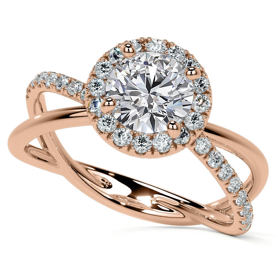 Round Trellis Split Shank Moissanite Engagement Ring with Halo