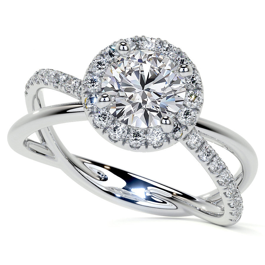 Round Trellis Split Shank Moissanite Engagement Ring with Halo