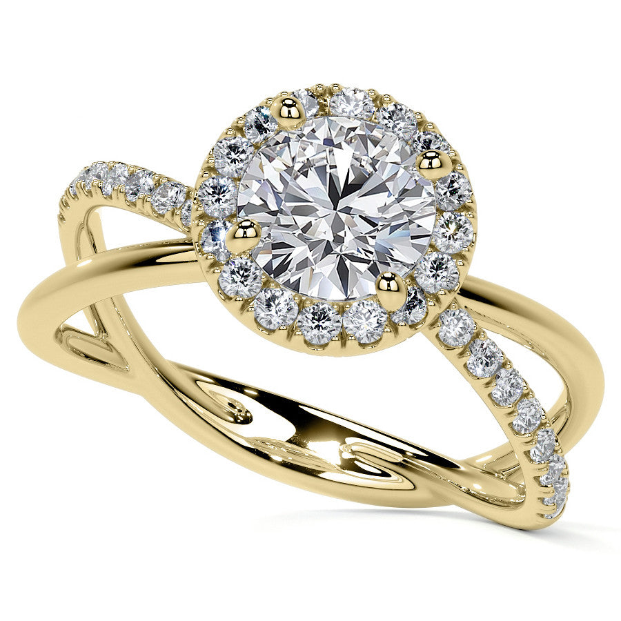 Round Trellis Split Shank Moissanite Engagement Ring with Halo