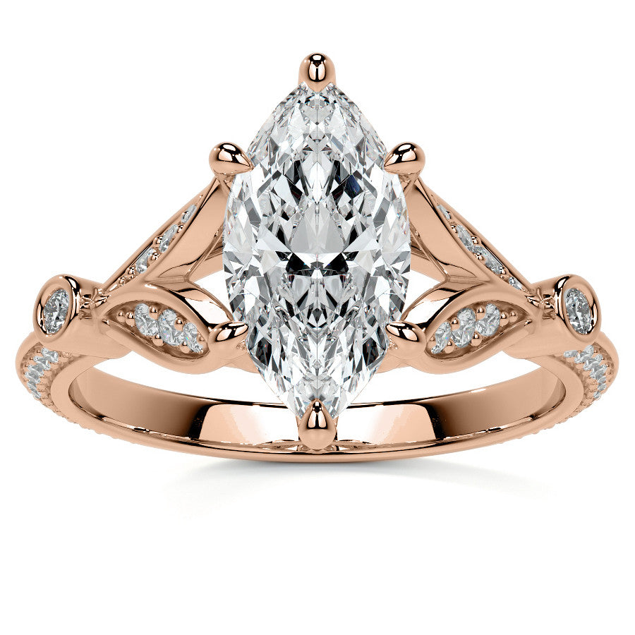 Split Shank Marquise Moissanite Engagement Ring with Knife Edge