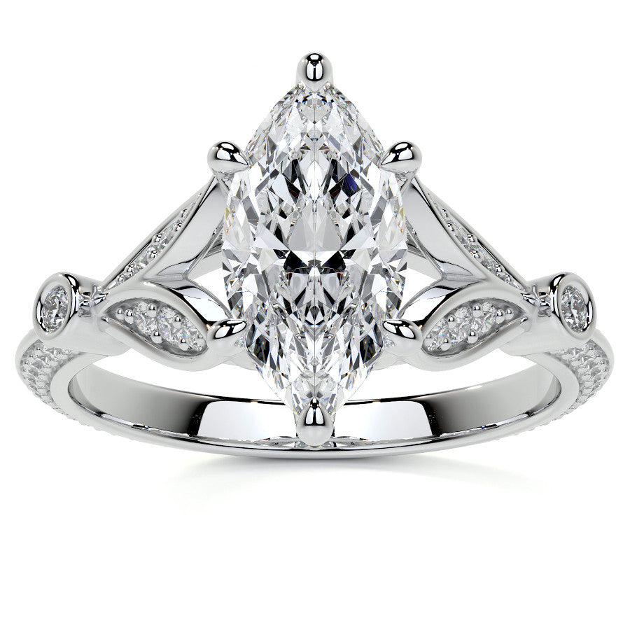 Split Shank Marquise Moissanite Engagement Ring with Knife Edge