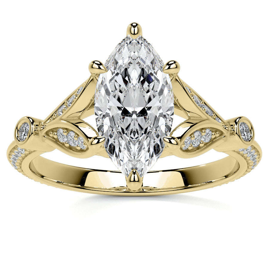 Split Shank Marquise Moissanite Engagement Ring with Knife Edge