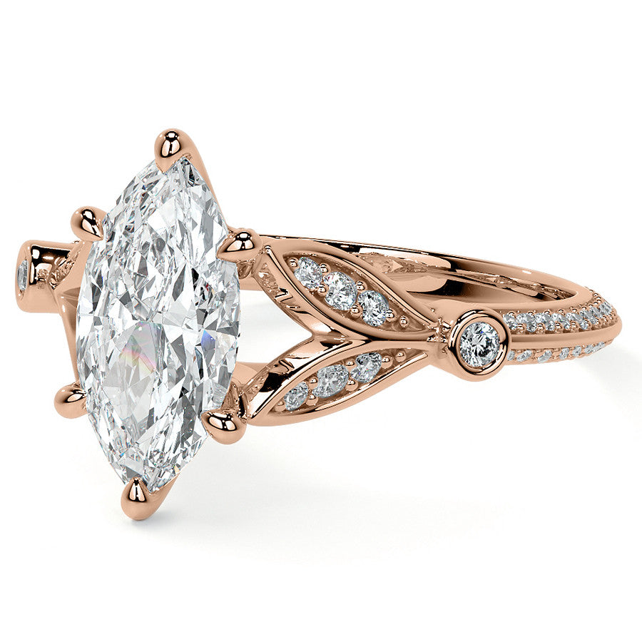 Split Shank Marquise Moissanite Engagement Ring with Knife Edge
