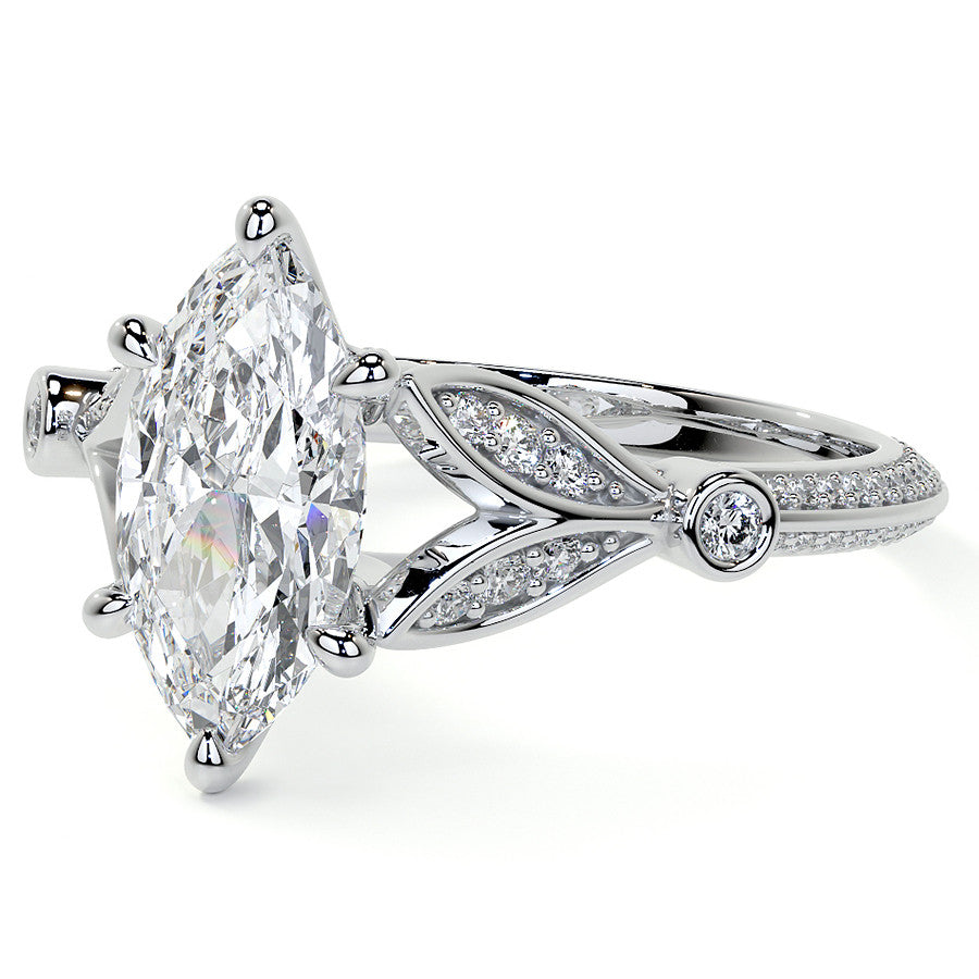 Split Shank Marquise Moissanite Engagement Ring with Knife Edge