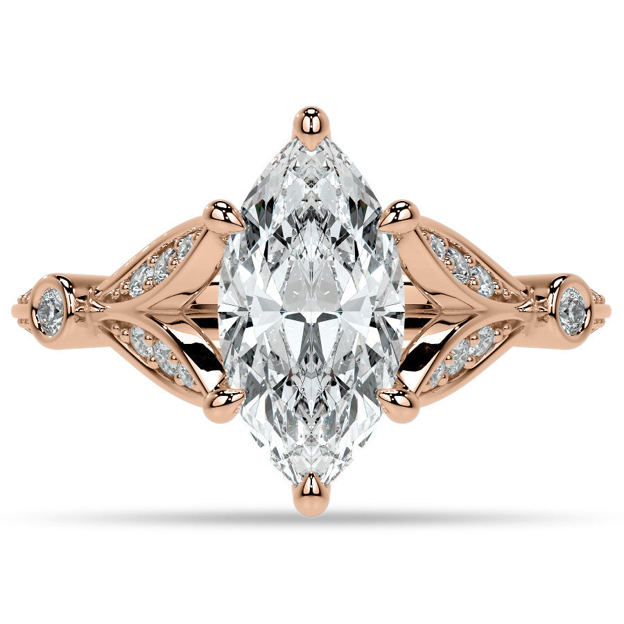Split Shank Marquise Moissanite Engagement Ring with Knife Edge