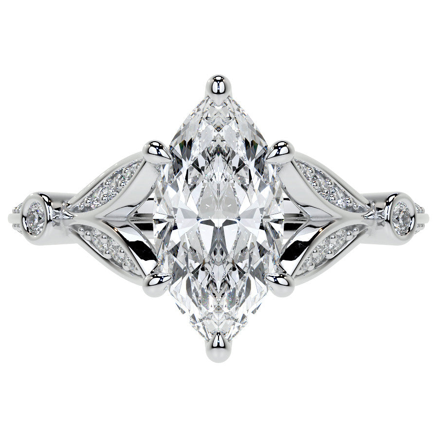 Split Shank Marquise Moissanite Engagement Ring with Knife Edge