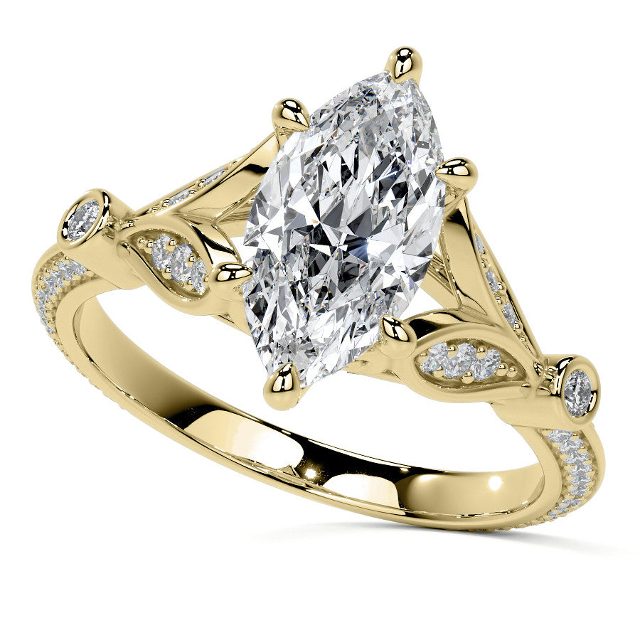 Split Shank Marquise Moissanite Engagement Ring with Knife Edge