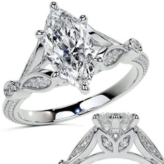 Split Shank Marquise Moissanite Engagement Ring with Knife Edge