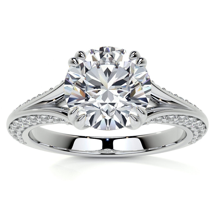 Round Double Prong Moissanite Engagement Ring with Knife Edge