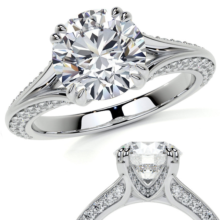 Round Double Prong Moissanite Engagement Ring with Knife Edge