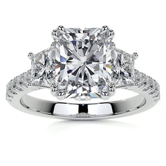 Emerald / Radiant and Trapezoid 3-Stone Moissanite Cathedral Engag