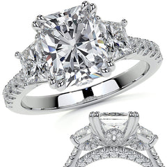 Emerald / Radiant and Trapezoid 3-Stone Moissanite Cathedral Engag