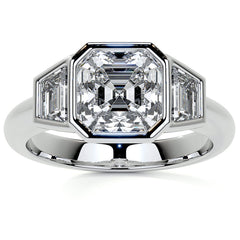 Asscher and Trapezoid Bezel Set Three-Stone Moissanite Engagement