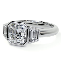 Asscher and Trapezoid Bezel Set Three-Stone Moissanite Engagement