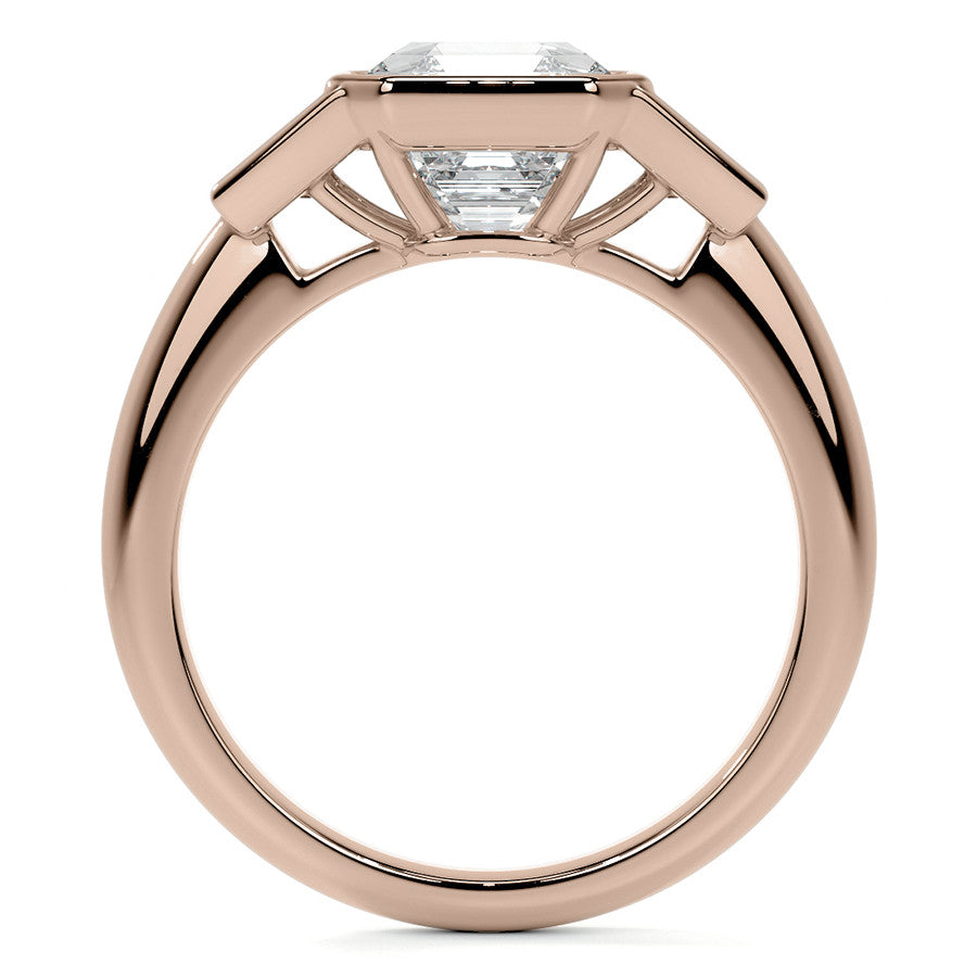 Asscher and Trapezoid Bezel Set Three-Stone Moissanite Engagement