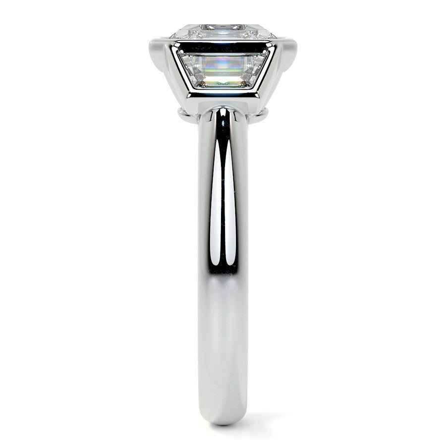Asscher and Trapezoid Bezel Set Three-Stone Moissanite Engagement