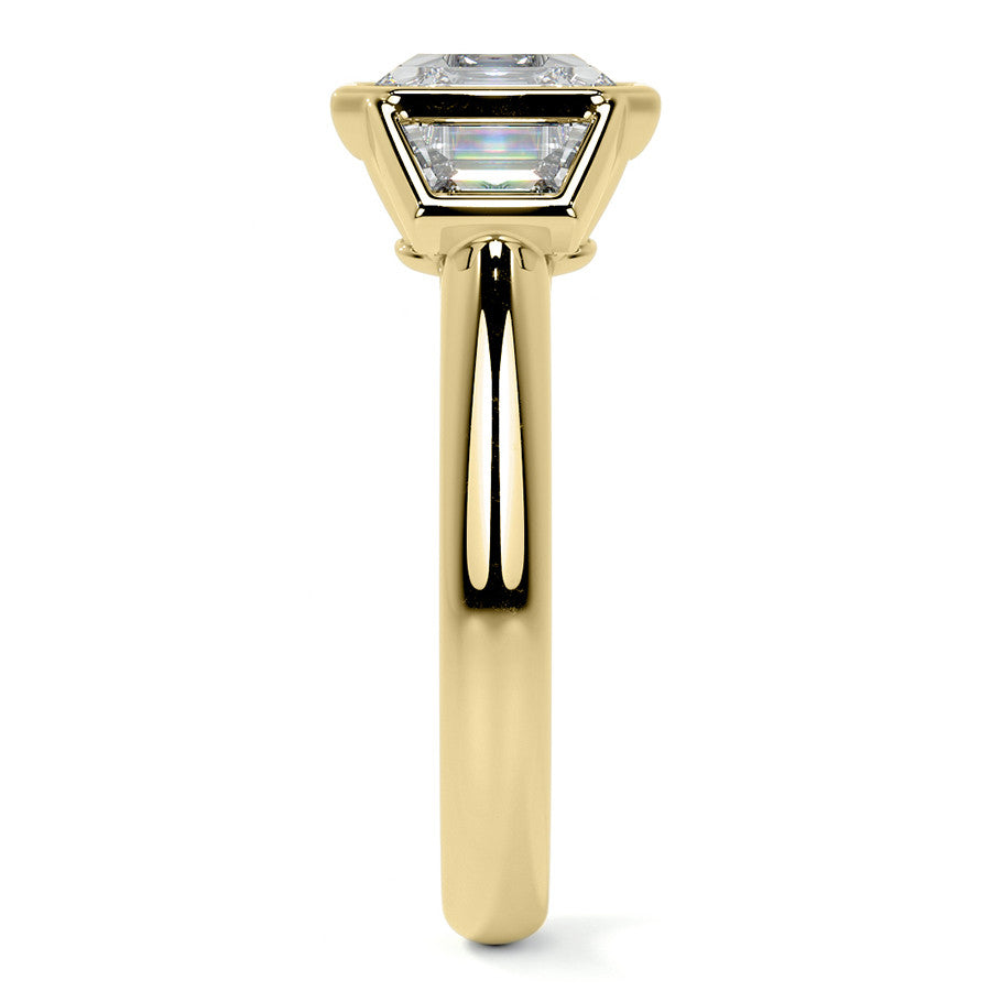 Asscher and Trapezoid Bezel Set Three-Stone Moissanite Engagement