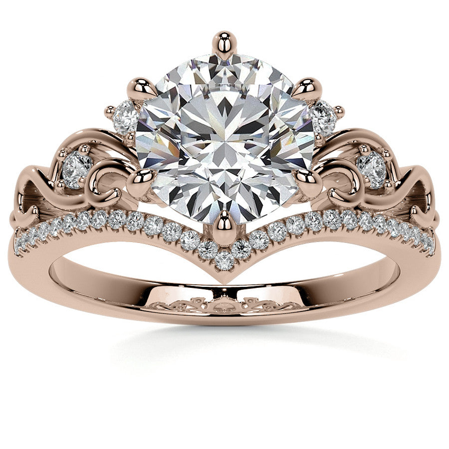 6-Prong Round Chevron Style Moissanite Engagement Ring