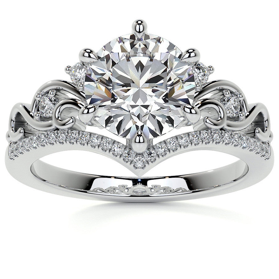 6-Prong Round Chevron Style Moissanite Engagement Ring