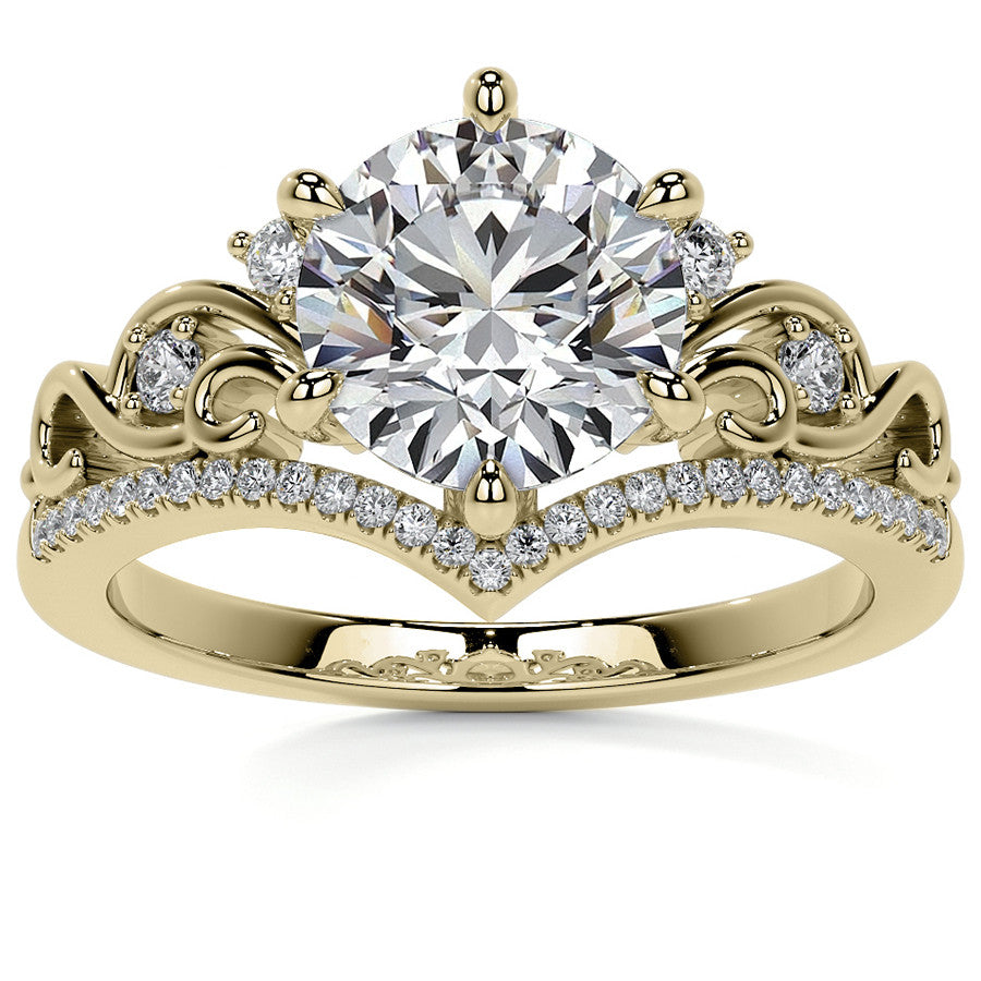 6-Prong Round Chevron Style Moissanite Engagement Ring