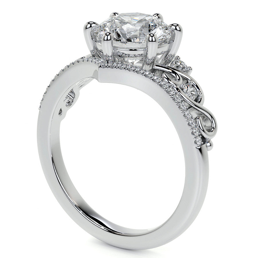 6-Prong Round Chevron Style Moissanite Engagement Ring