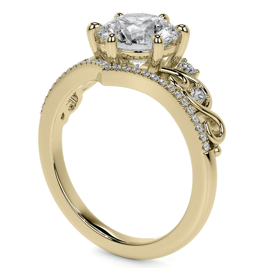 6-Prong Round Chevron Style Moissanite Engagement Ring