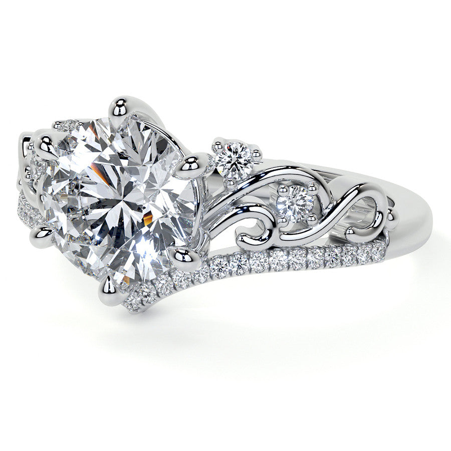 6-Prong Round Chevron Style Moissanite Engagement Ring