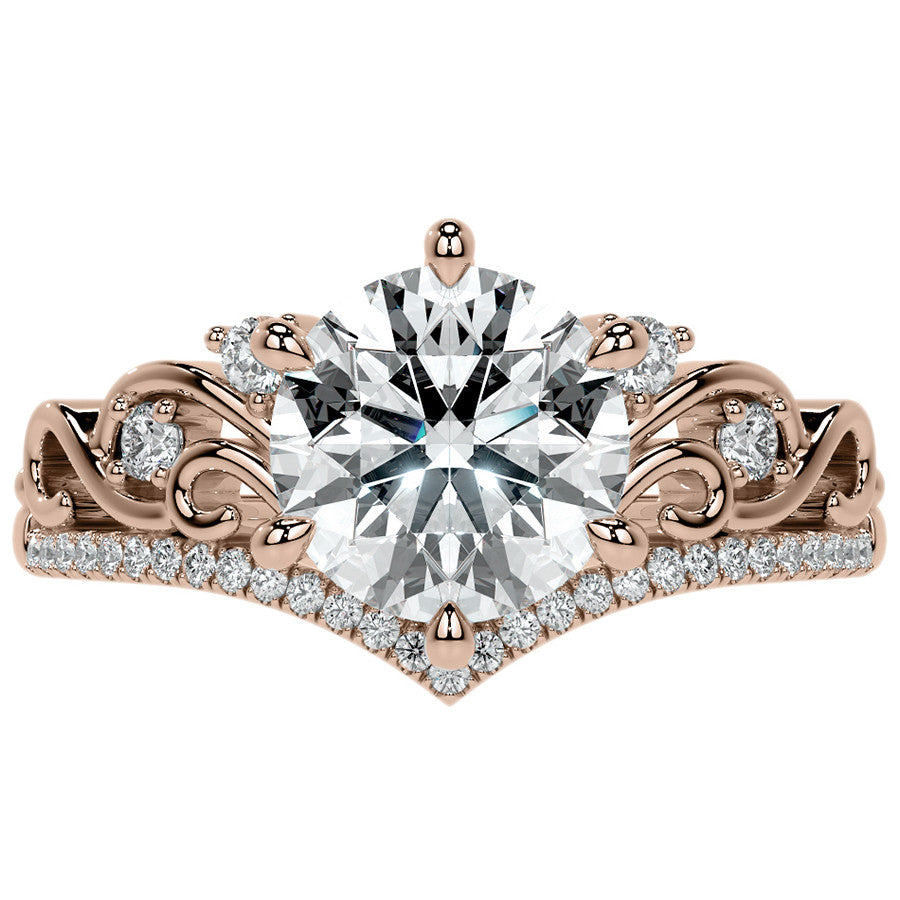 6-Prong Round Chevron Style Moissanite Engagement Ring