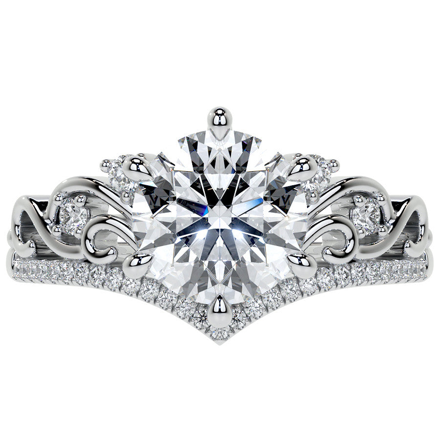 6-Prong Round Chevron Style Moissanite Engagement Ring