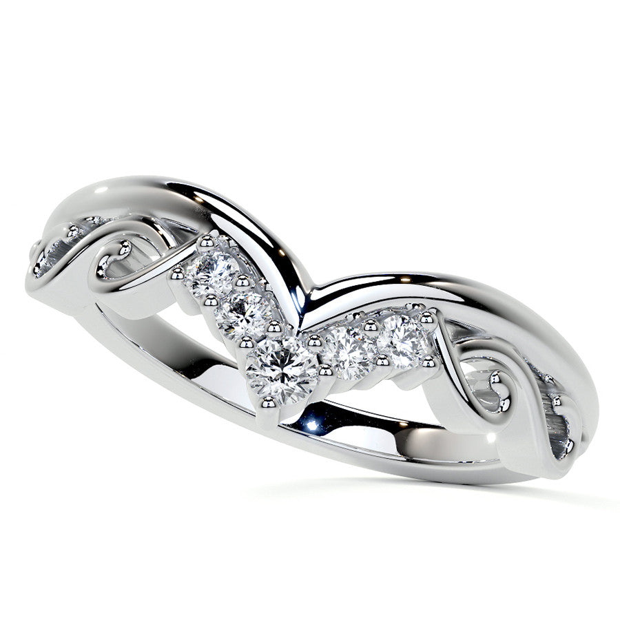 6-Prong Round Chevron Style Moissanite Engagement Ring