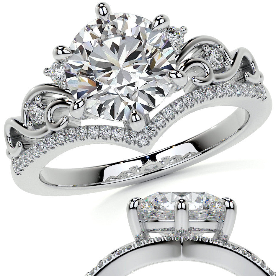 6-Prong Round Chevron Style Moissanite Engagement Ring