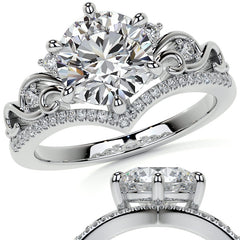 6-Prong Round Chevron Style Moissanite Engagement Ring