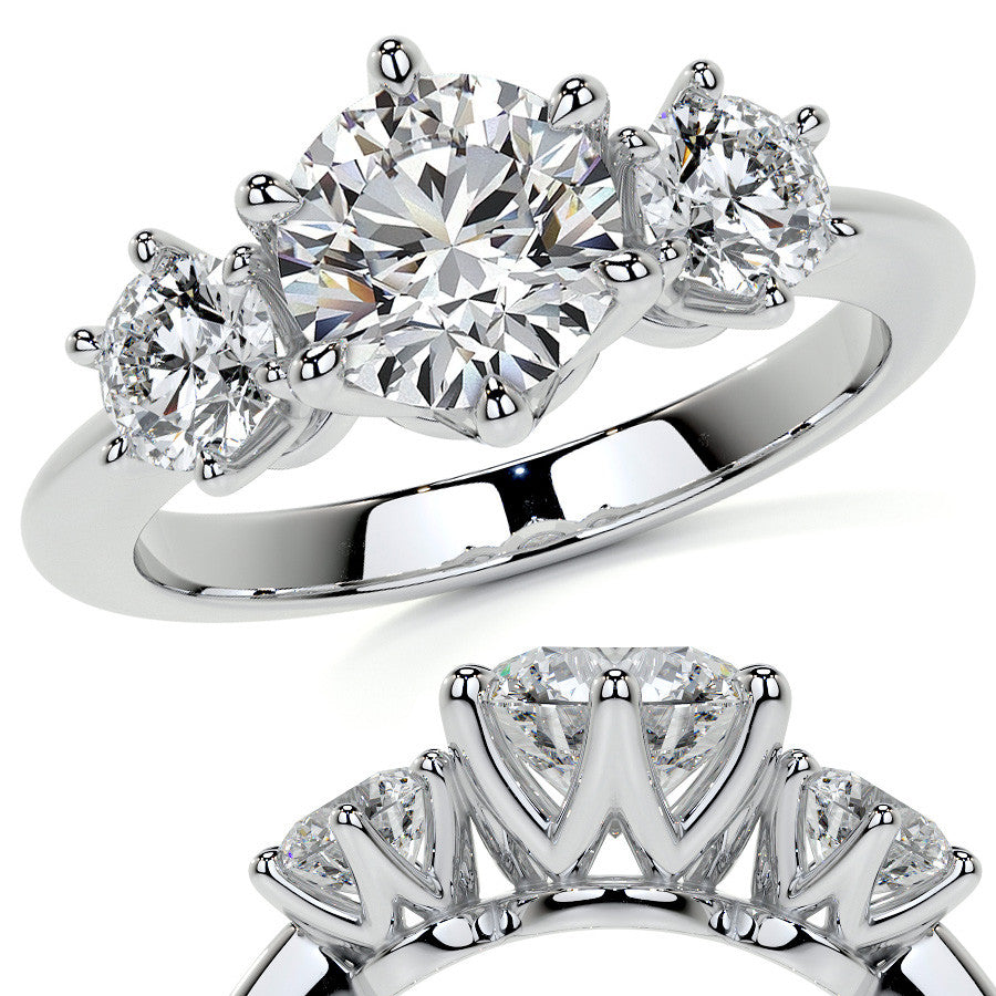 Round 3-Stone Moissanite Ring