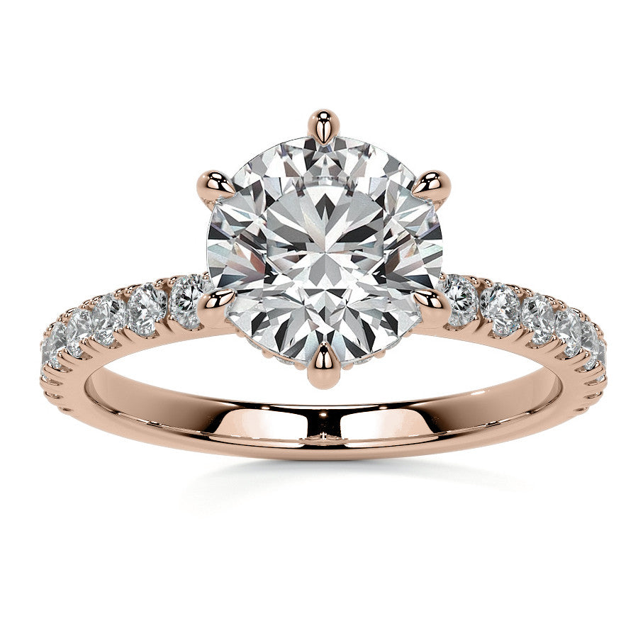 6-Prong Round U-Prong Moissanite Engagement Ring with Hidden Hal