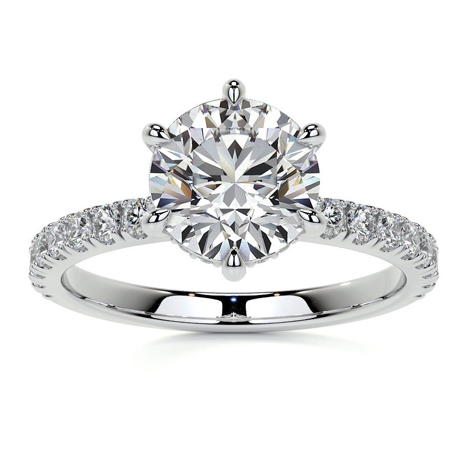 6-Prong Round U-Prong Moissanite Engagement Ring with Hidden Hal