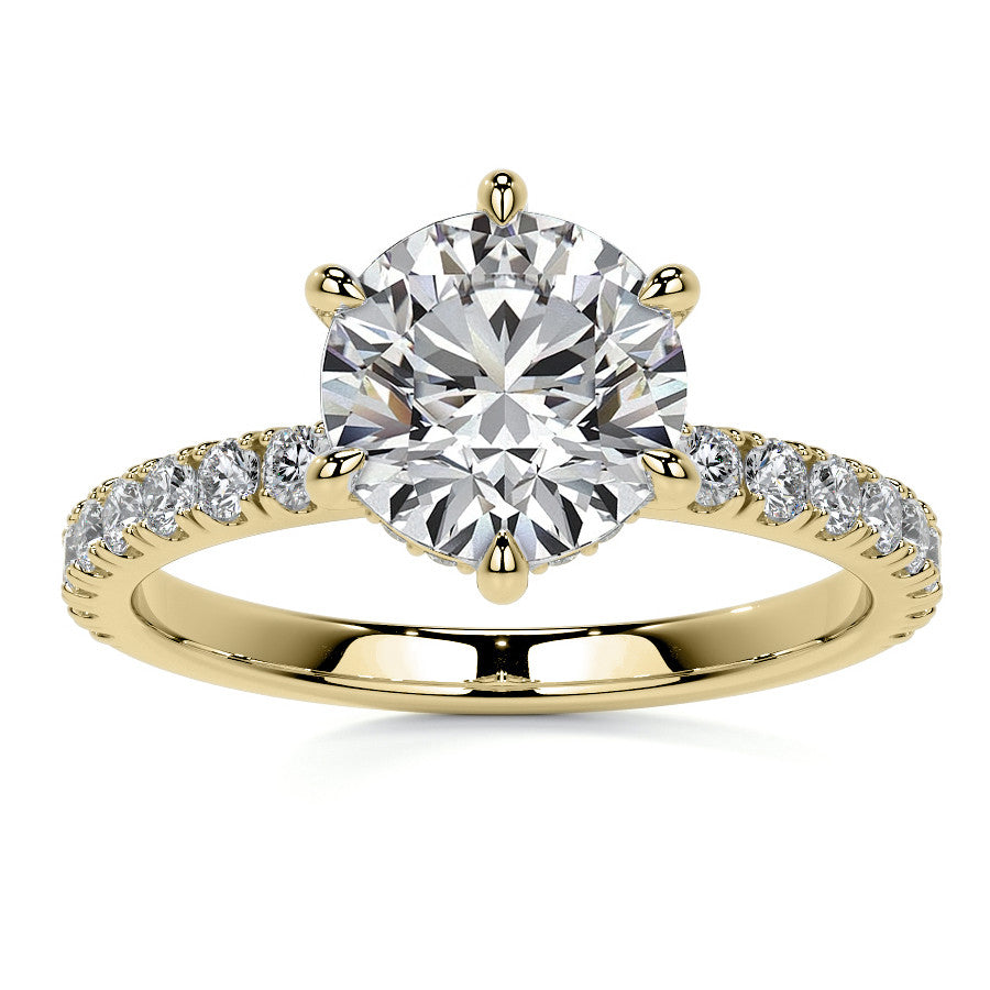 6-Prong Round U-Prong Moissanite Engagement Ring with Hidden Hal