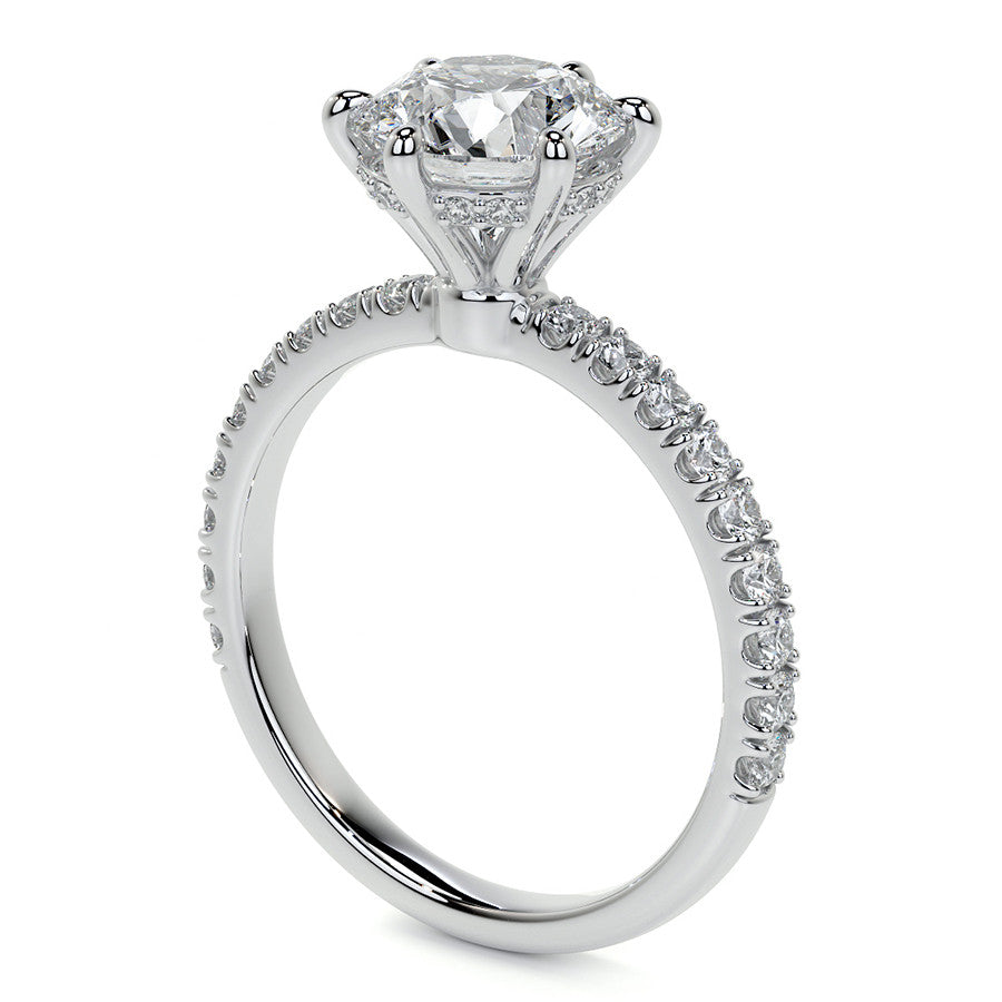 6-Prong Round U-Prong Moissanite Engagement Ring with Hidden Hal